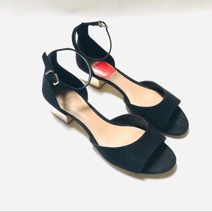 Kaari Blue Peep toe block metallic black heel 9.5